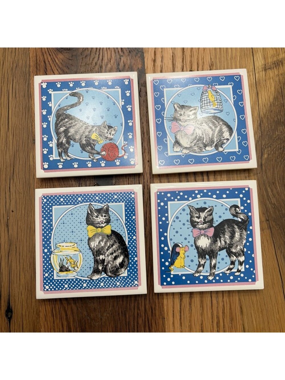 VTG Ceramic Cat Tile Trivets Coasters Wall Hanging Cottagecore Cat Lady